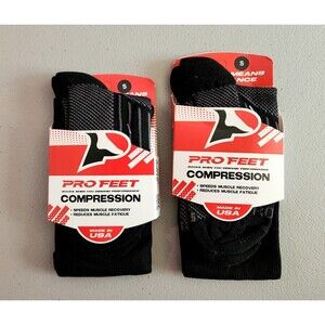 PRO FEET Compression Socks Sz. S (7-9) Black - 2 Pairs Made In USA